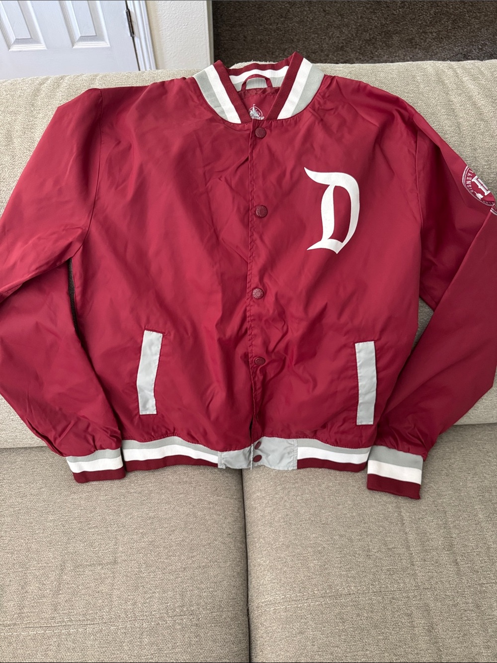 Unisex Red Varsity-Style Jacket with White Trim